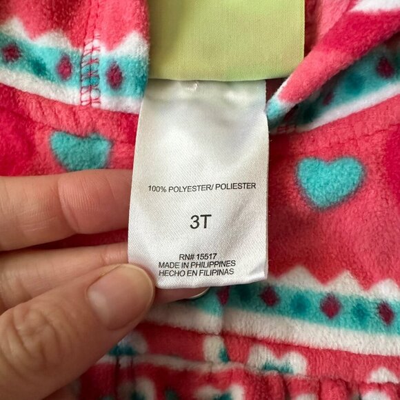 Penelope Mack Girls Hooded Fleece Sweater 3T With Heart Print In Pink & Blue - Picture 3 of 7